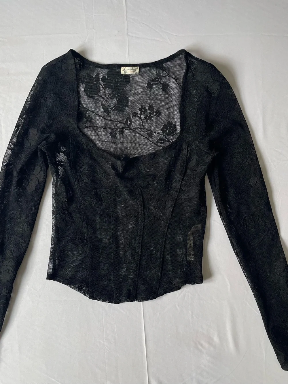 Free People Black Sheer Lace Long-Sleeve Corset Top